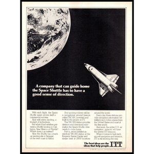 1984 ITT Corporation Vintage Print Ad NASA Space Shuttle Earth Space Wall Art